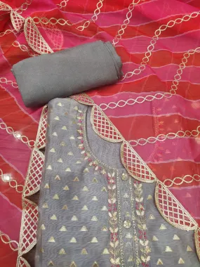 Grey Chanderi Semi-Stitch With Gotapatti Work