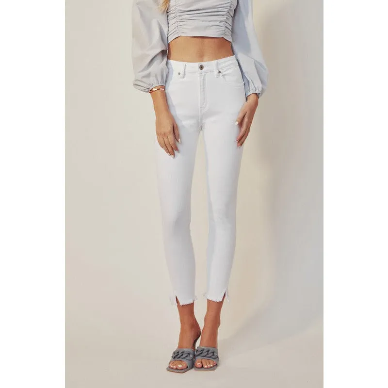 HIGH RISE ANKLE SKINNY WHITE JEANS