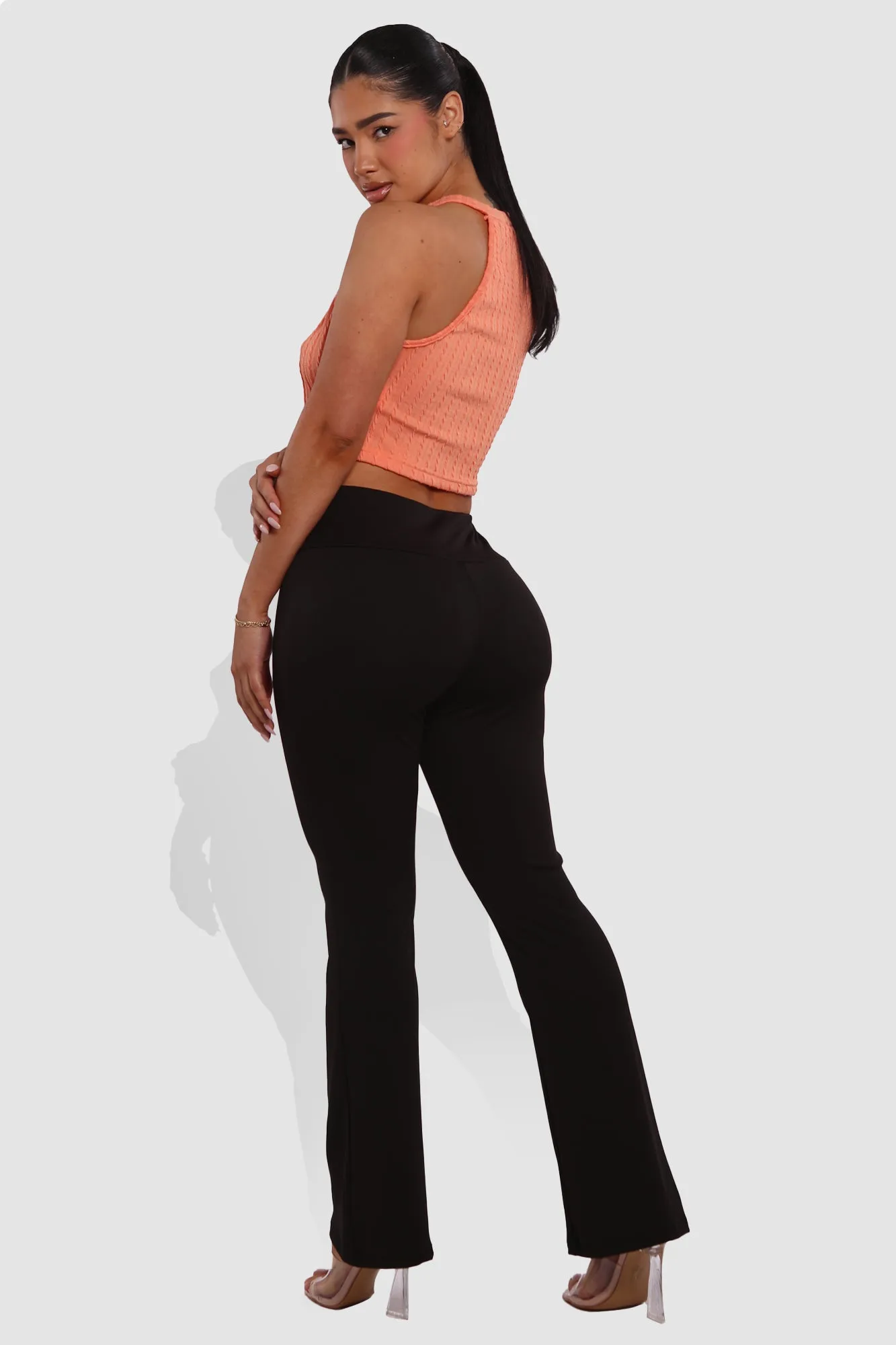 High Waist Tummy Control Boot Cut Flare Pants - Black