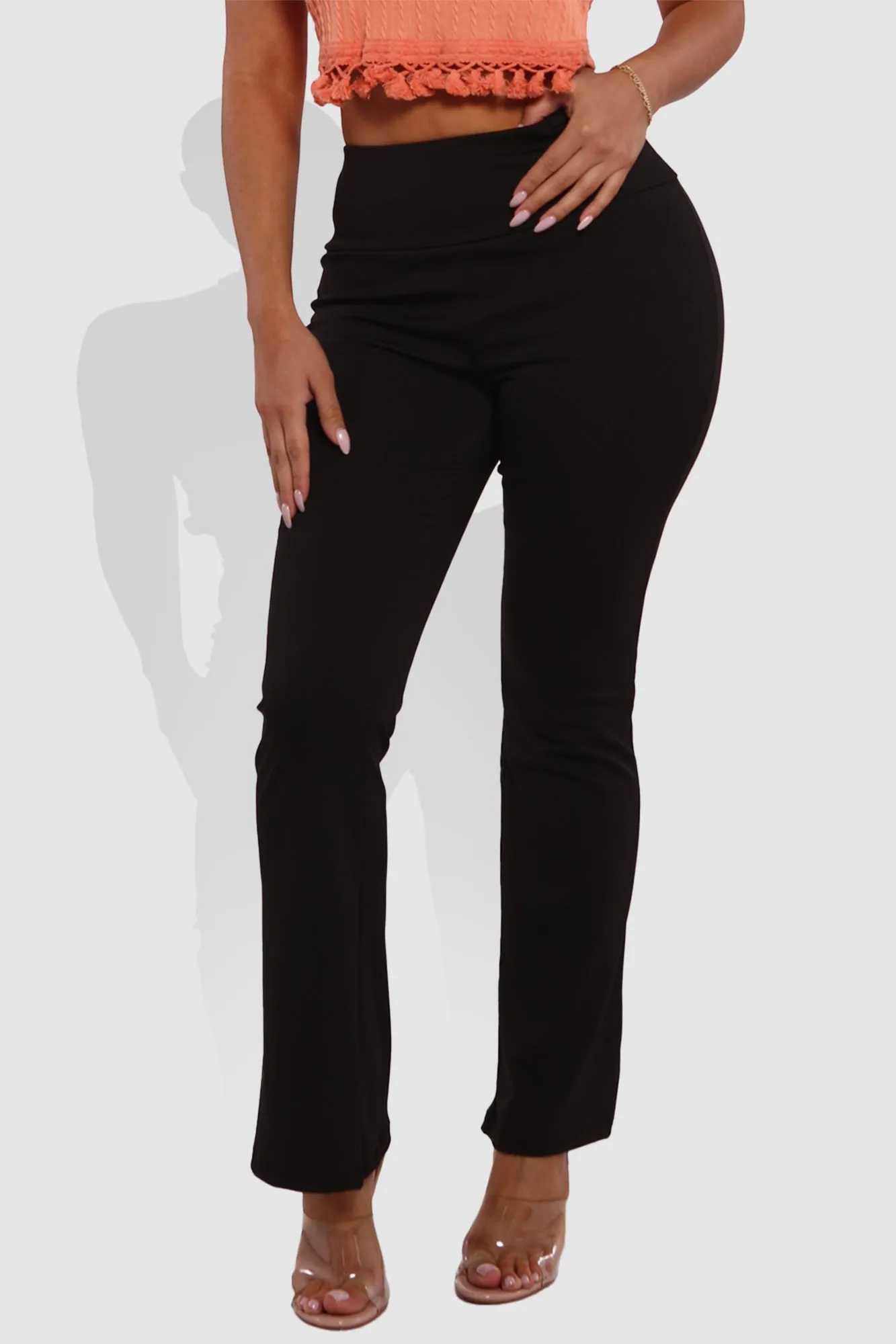 High Waist Tummy Control Boot Cut Flare Pants - Black