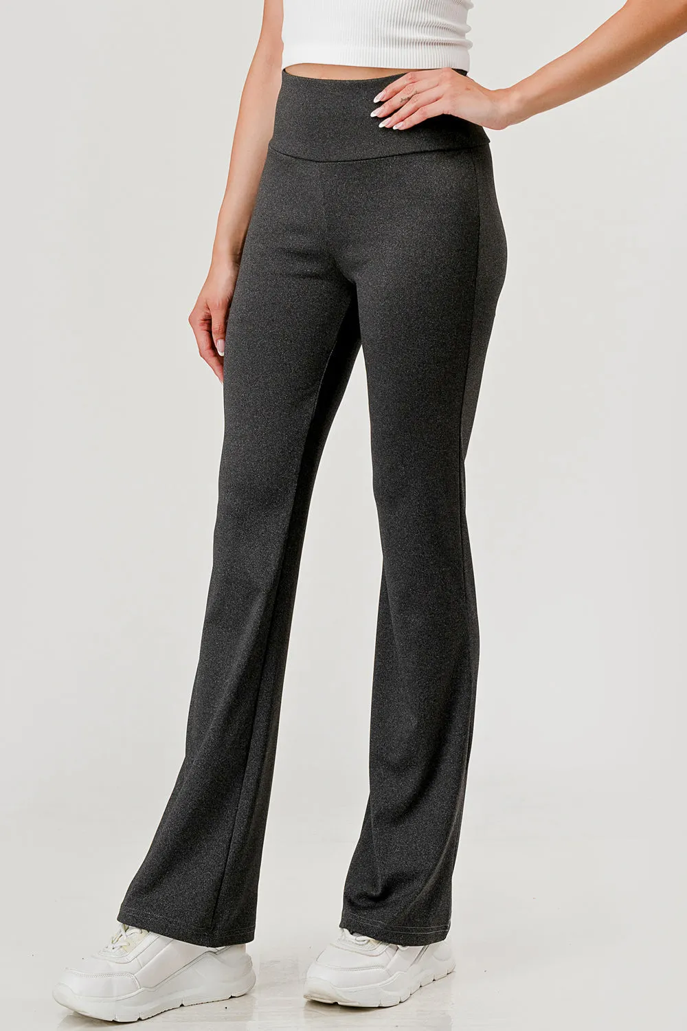 High Waist Tummy Control Boot Cut Flare Pants - Heather Charcoal