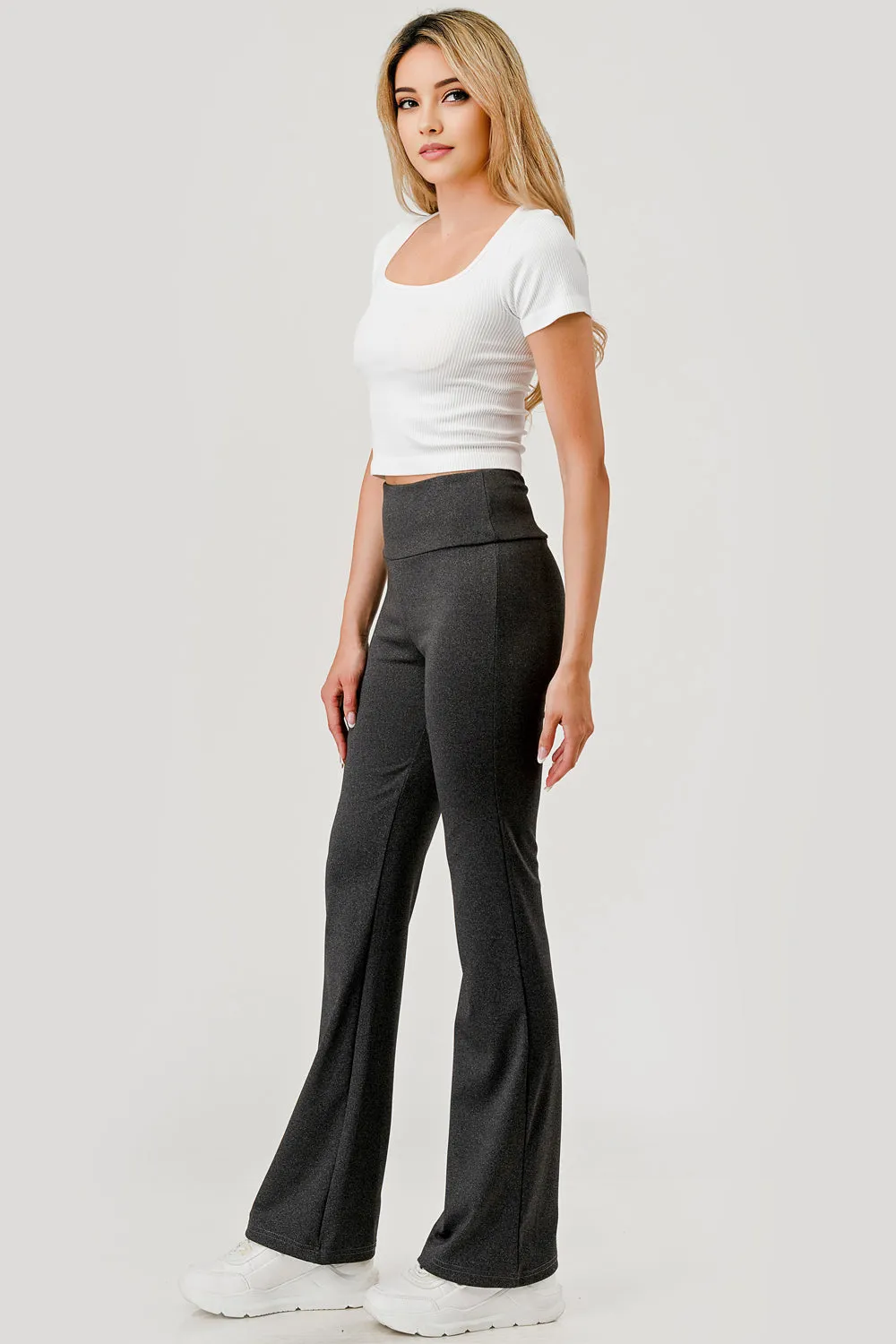 High Waist Tummy Control Boot Cut Flare Pants - Heather Charcoal