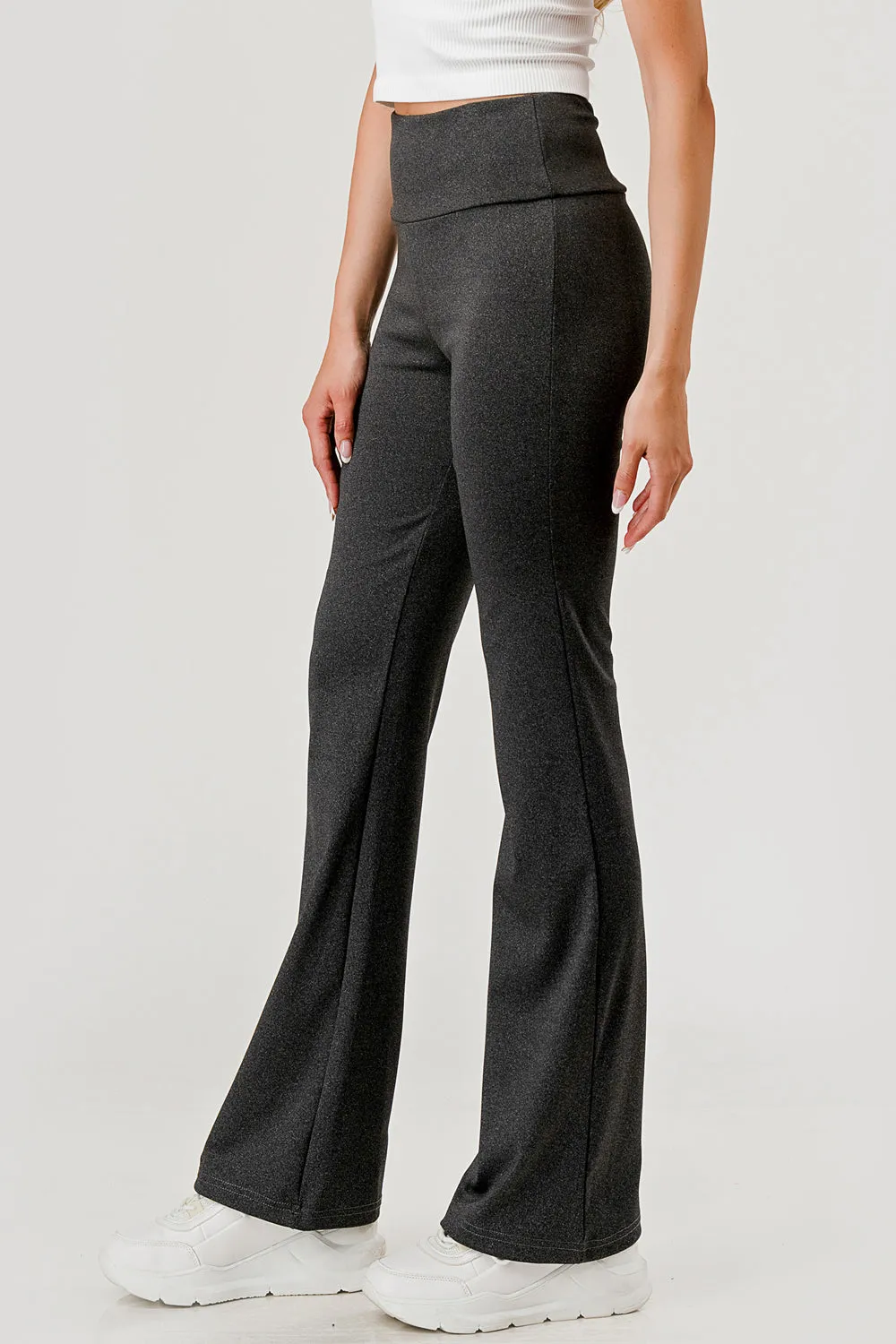 High Waist Tummy Control Boot Cut Flare Pants - Heather Charcoal