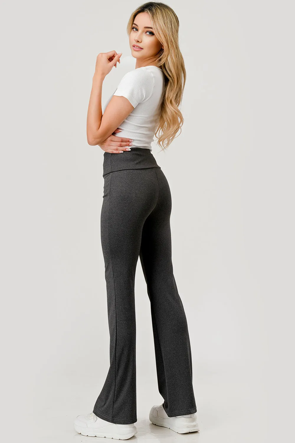 High Waist Tummy Control Boot Cut Flare Pants - Heather Charcoal