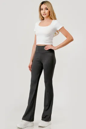 High Waist Tummy Control Boot Cut Flare Pants - Heather Charcoal