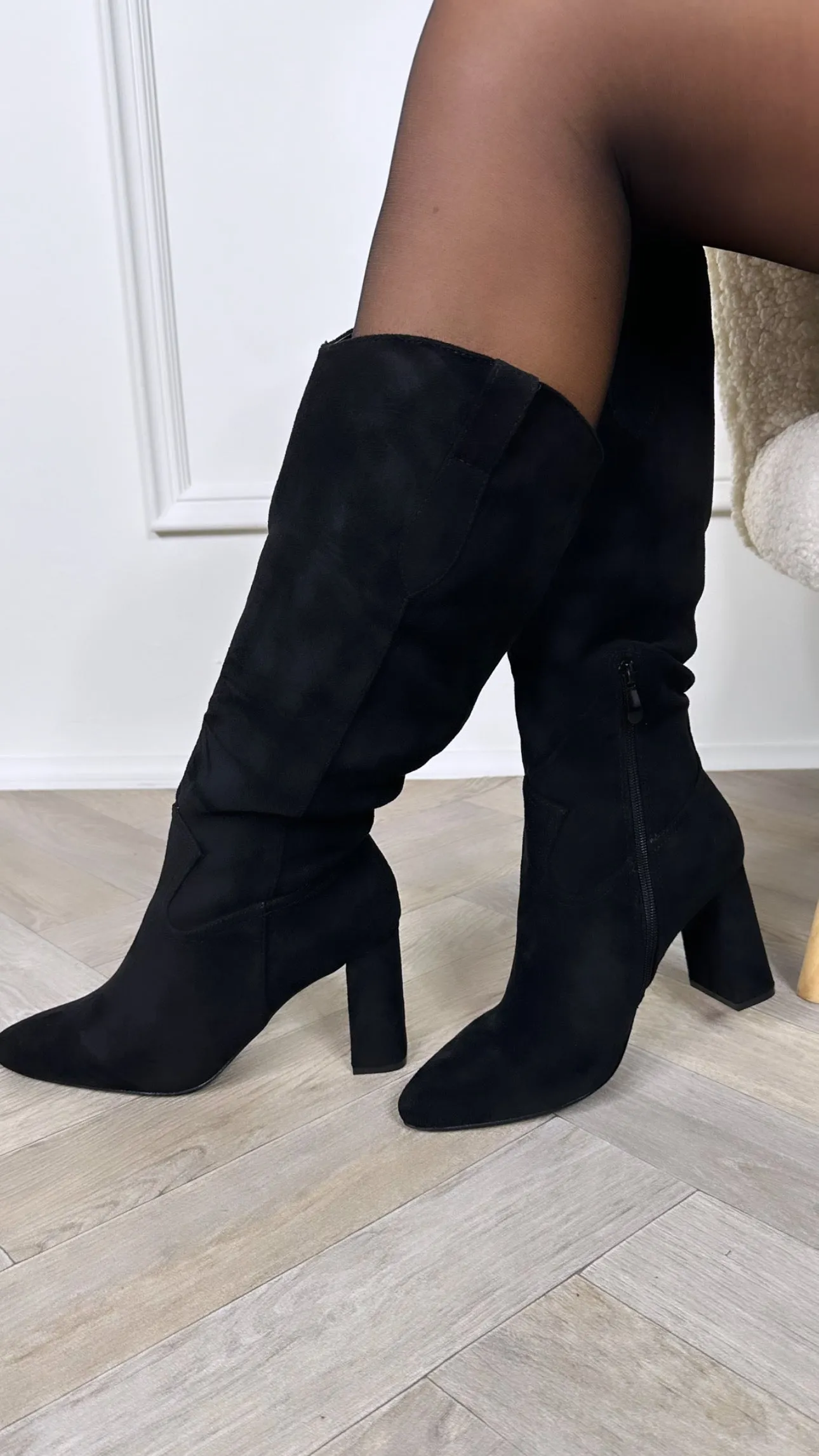 Joey Black Suede Finish Knee High Boots