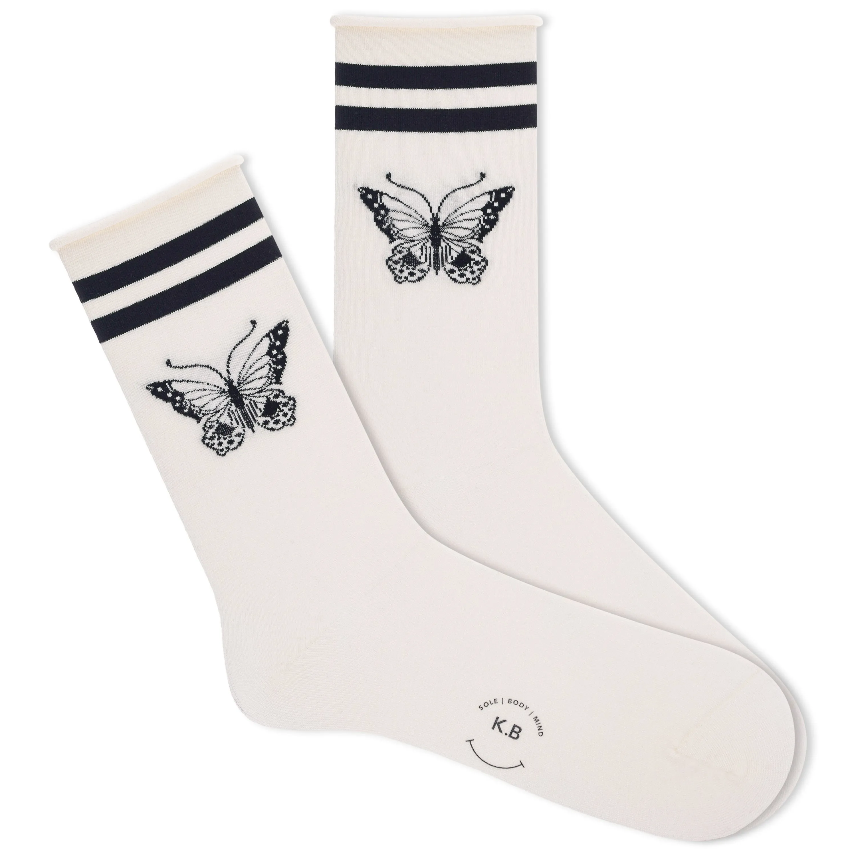 K.Bell Women's Butterfly Ink Roll Top Crew Sock