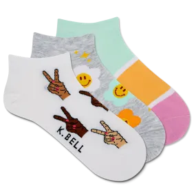 K.Bell Women's Peace Sign Low Cut Sock 3 Pack