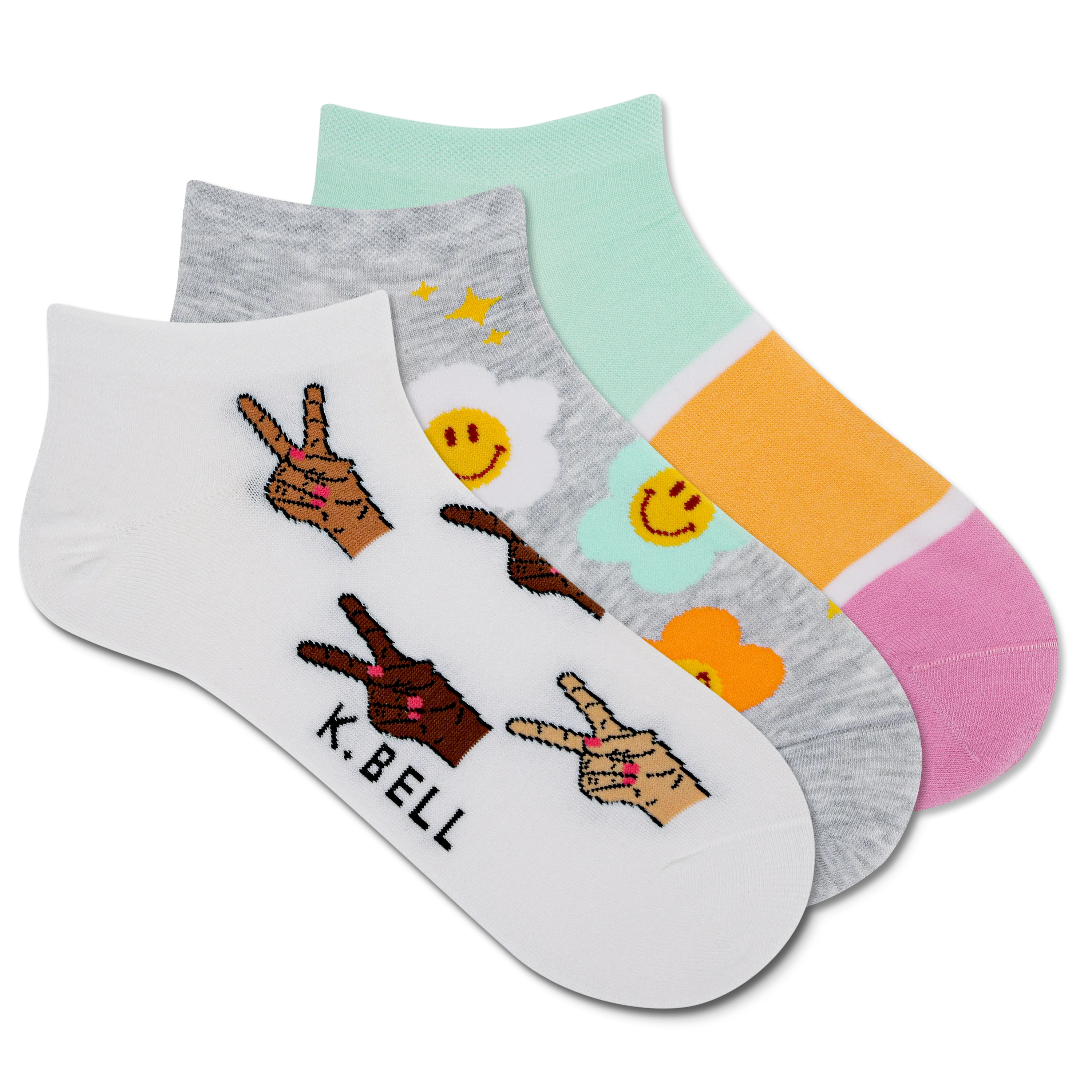 K.Bell Women's Peace Sign Low Cut Sock 3 Pack