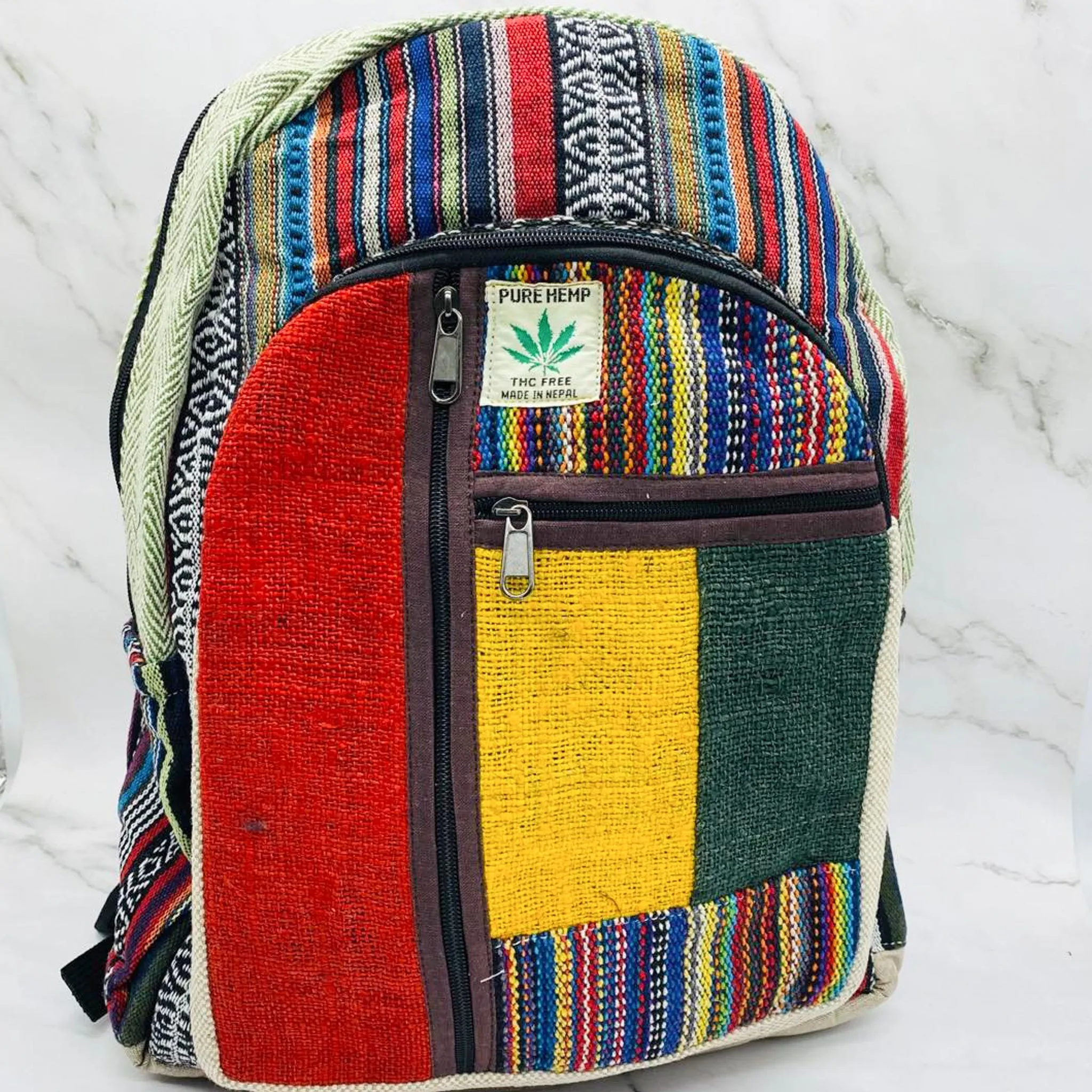 Large Hemp Rasta Backpack, Ruck sack with Laptop Pockets, Hippie Bags, Hiking Travel Backpack, Beach Backpack, Boho Bags, Ecofriendly Bags