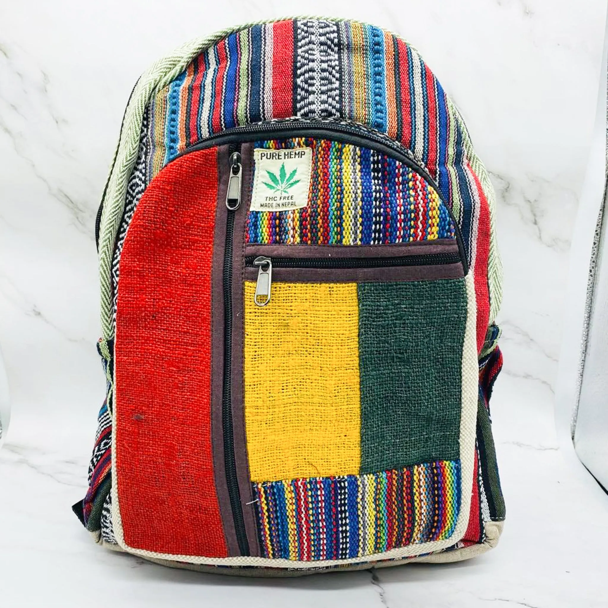 Large Hemp Rasta Backpack, Ruck sack with Laptop Pockets, Hippie Bags, Hiking Travel Backpack, Beach Backpack, Boho Bags, Ecofriendly Bags