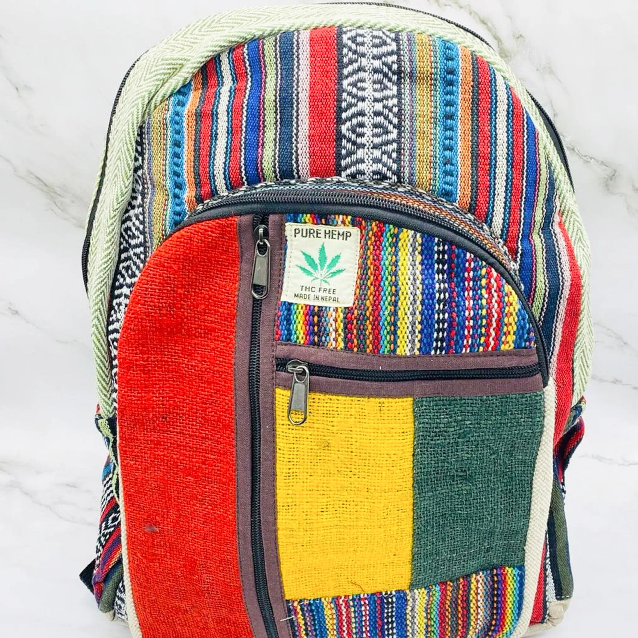 Large Hemp Rasta Backpack, Ruck sack with Laptop Pockets, Hippie Bags, Hiking Travel Backpack, Beach Backpack, Boho Bags, Ecofriendly Bags