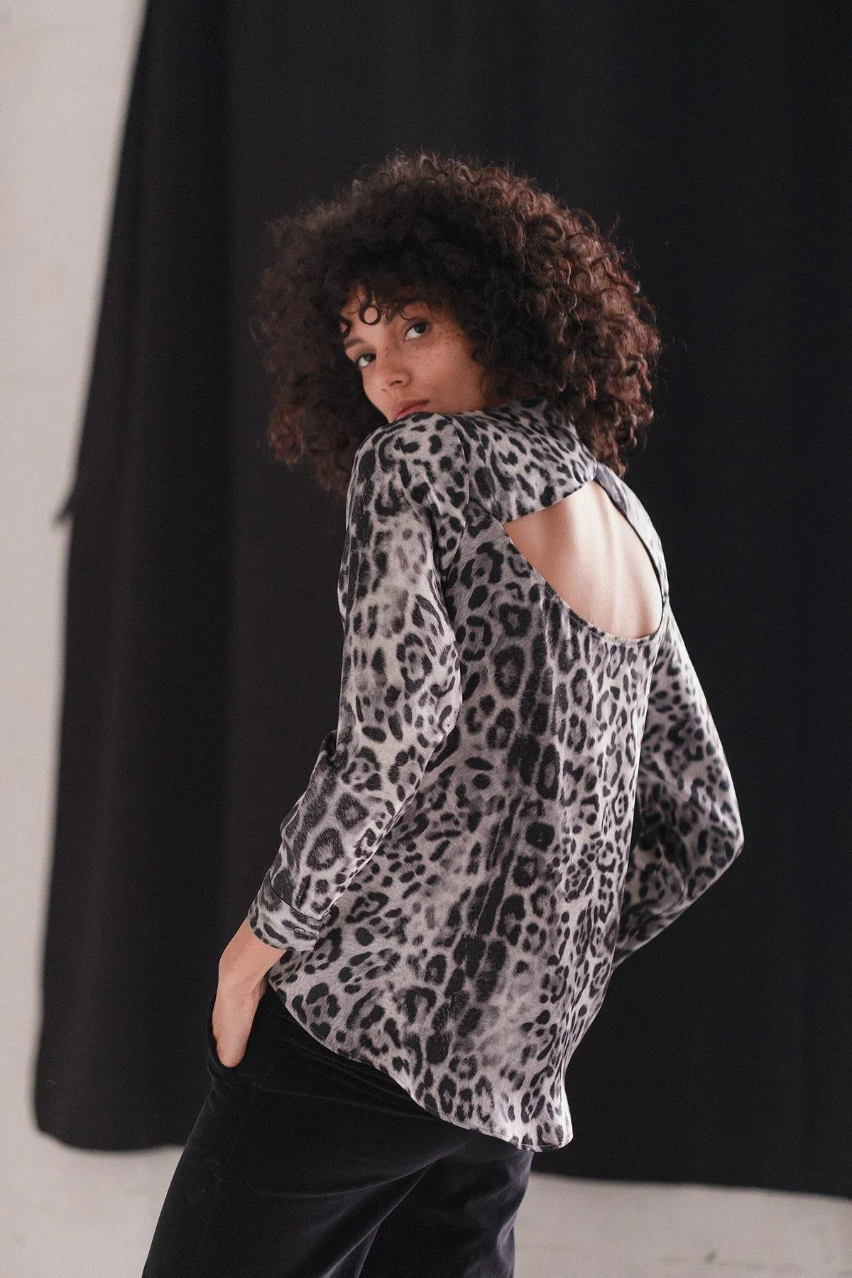 Laura Blouse in Snow Leopard by Catherine Gee