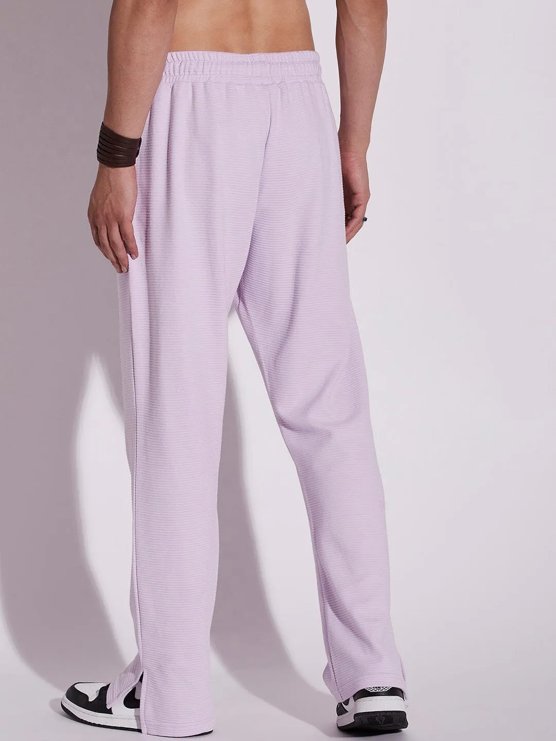 Lavender Textured Relaxed Fit Boot-Cut Pant