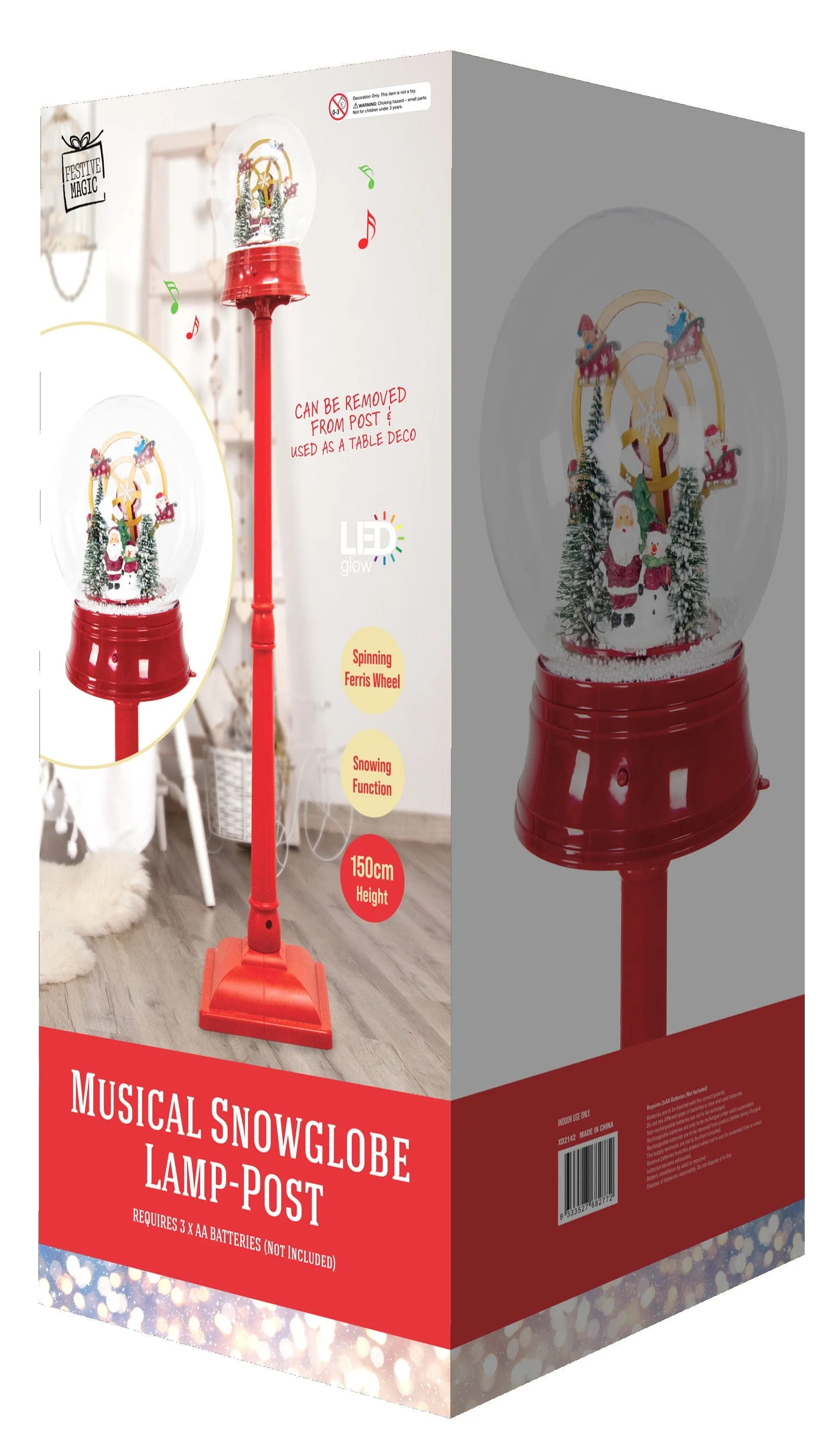 LED Snow Globe Pole with Music and Movement (1.5m)