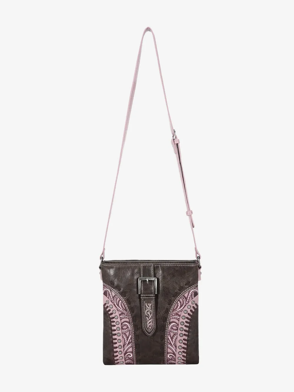 Montana West Embroidered Cut-out Boot Scroll Buckle Crossbody Bag