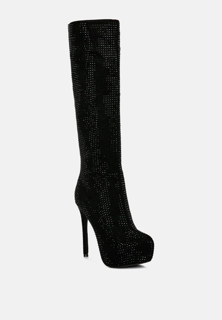 Nebula Rhinestone Embellished Stiletto Calf Boots