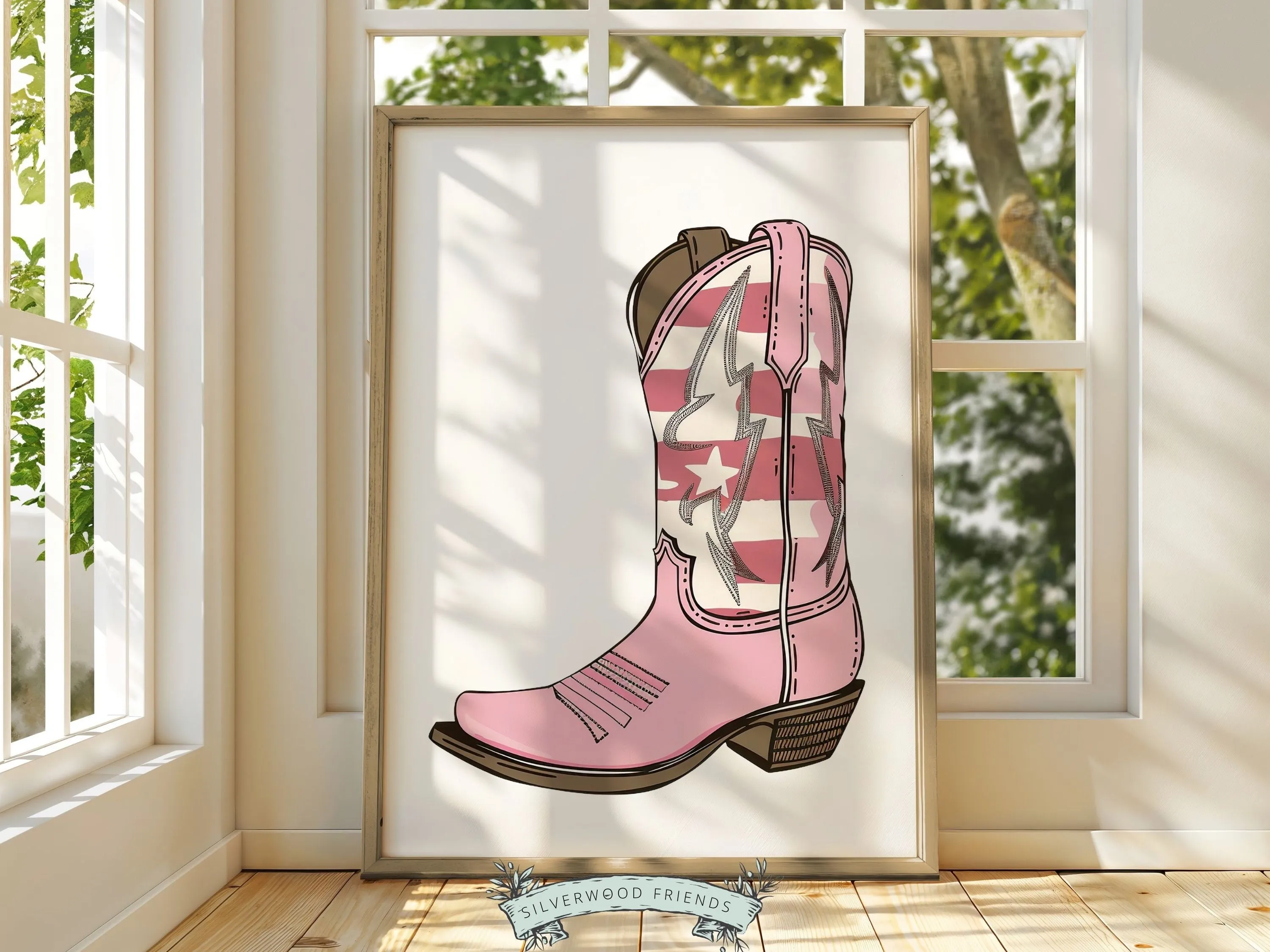 Pink Cowgirl Boot Prints - Set of 6