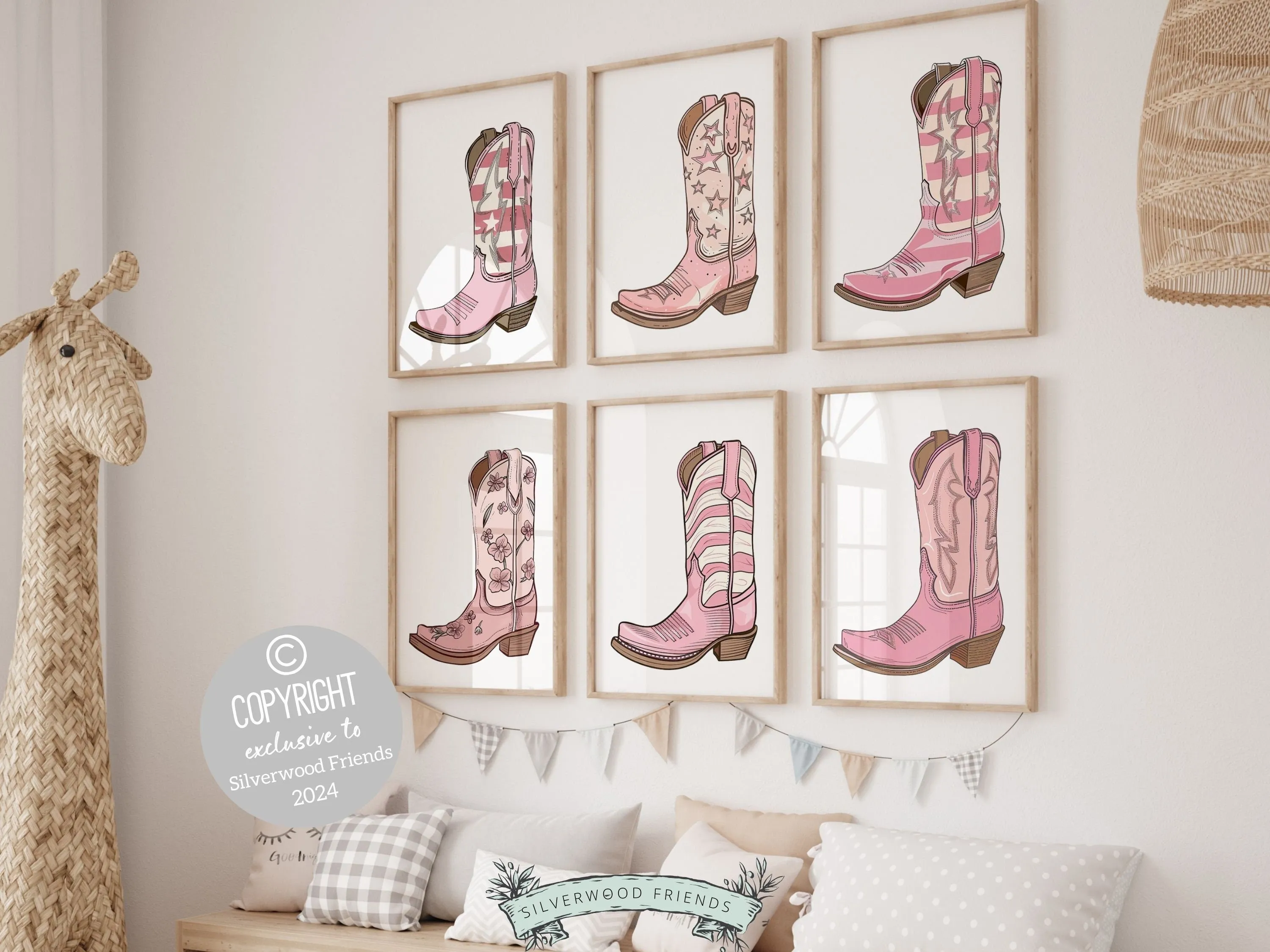 Pink Cowgirl Boot Prints - Set of 6