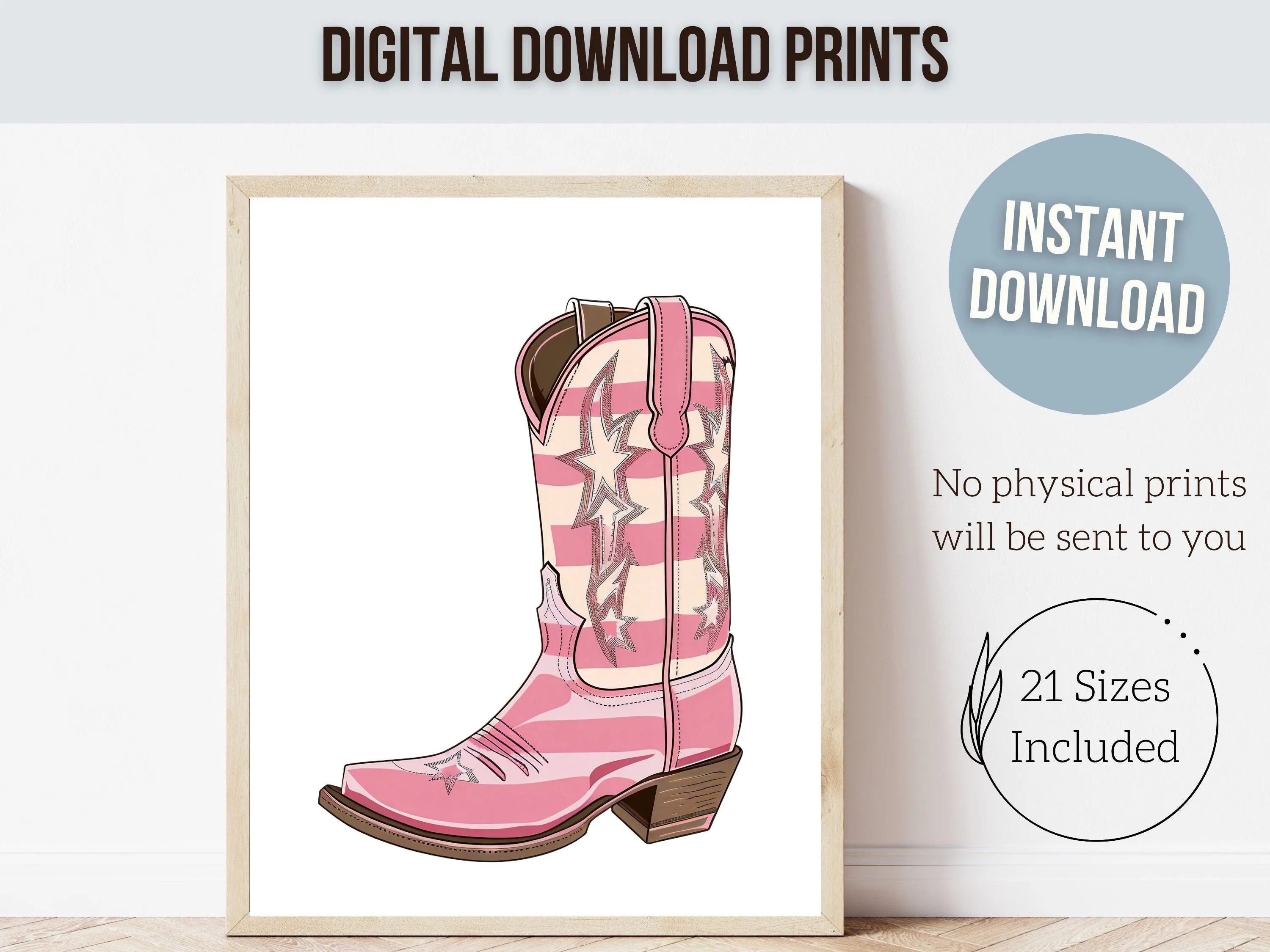 Pink Cowgirl Boot Prints - Set of 6