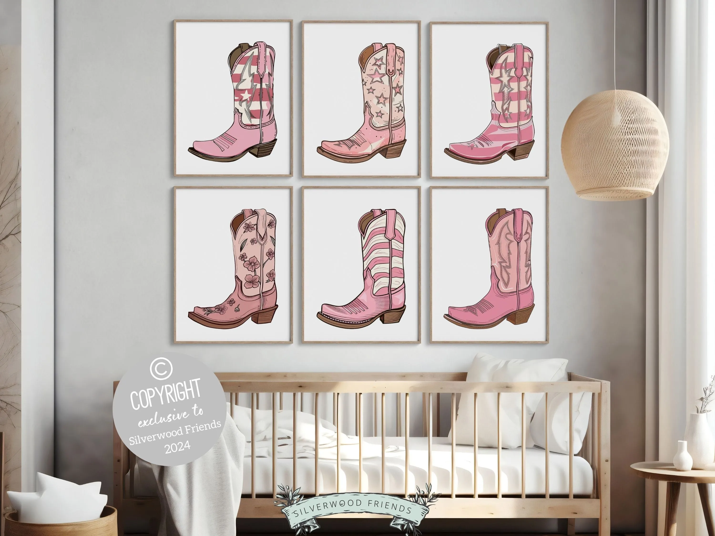 Pink Cowgirl Boot Prints - Set of 6