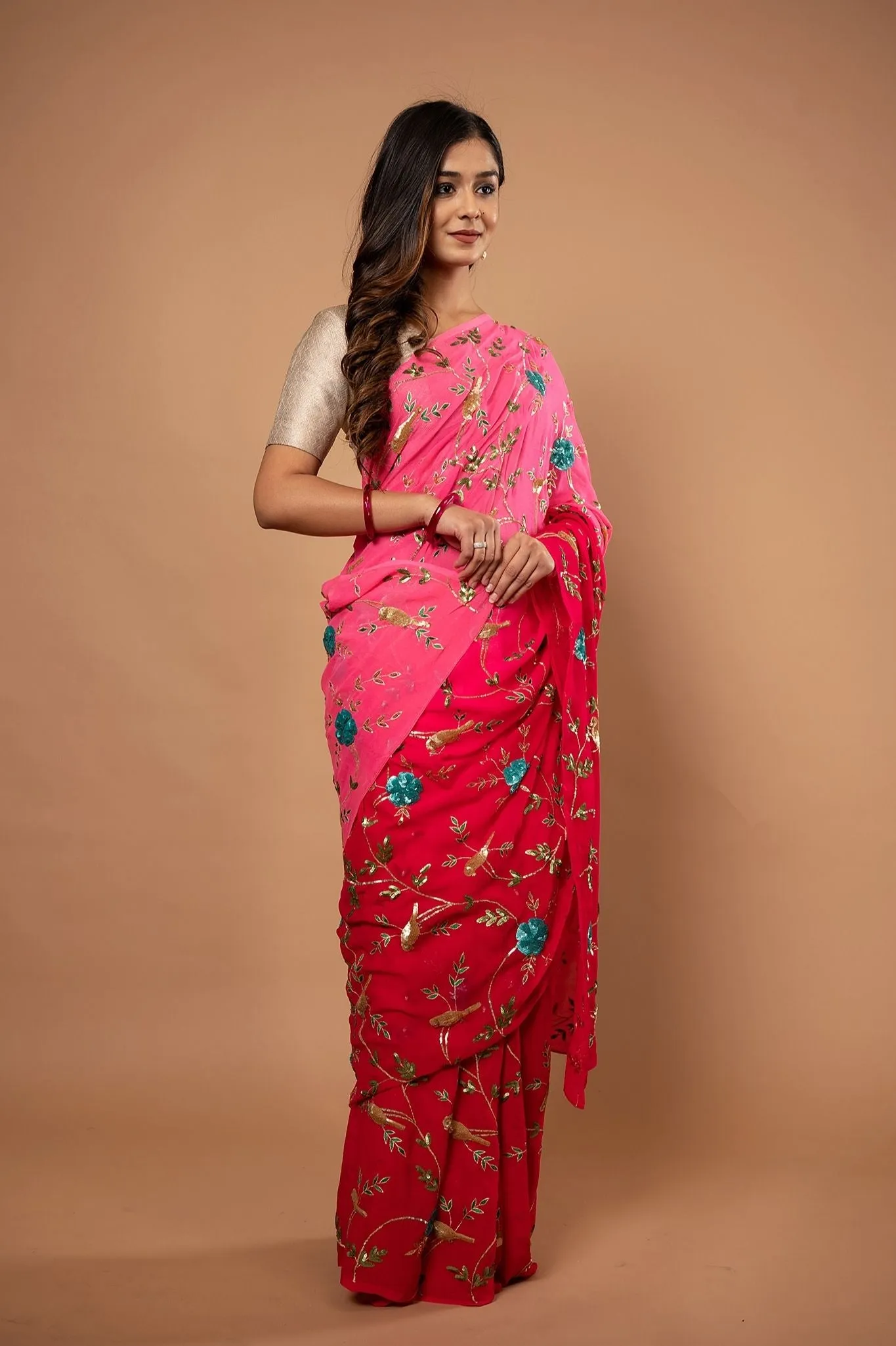 Pure Chiffon Heavy Siquin Jaal Work Saree