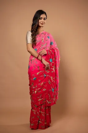 Pure Chiffon Heavy Siquin Jaal Work Saree