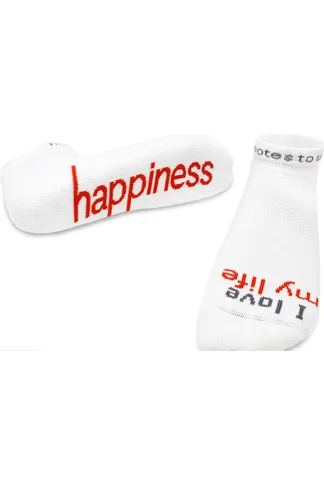 "I Love My Life - Happiness" White Low Cut Sock