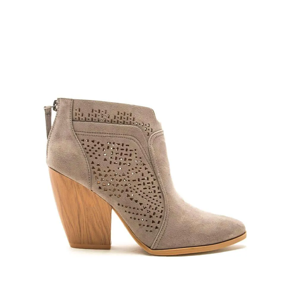 Qupid Stanley Grey Suede Chunky Heel Ankle Booties