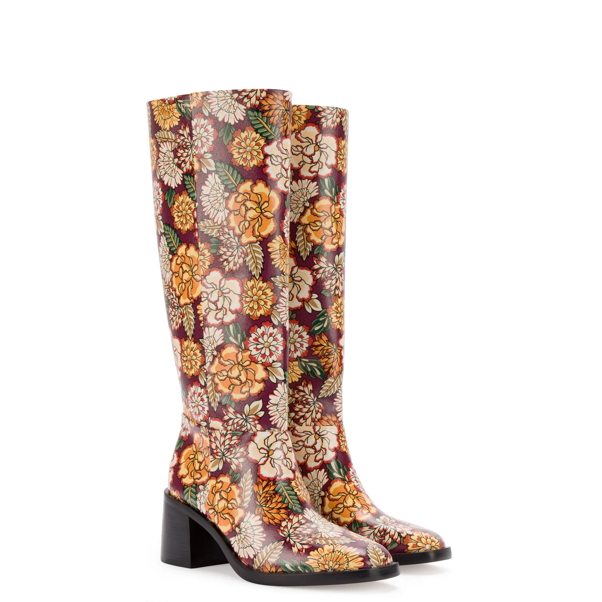 Ricky Boot In Wine Ikebana Print Saffiano Patent Leather