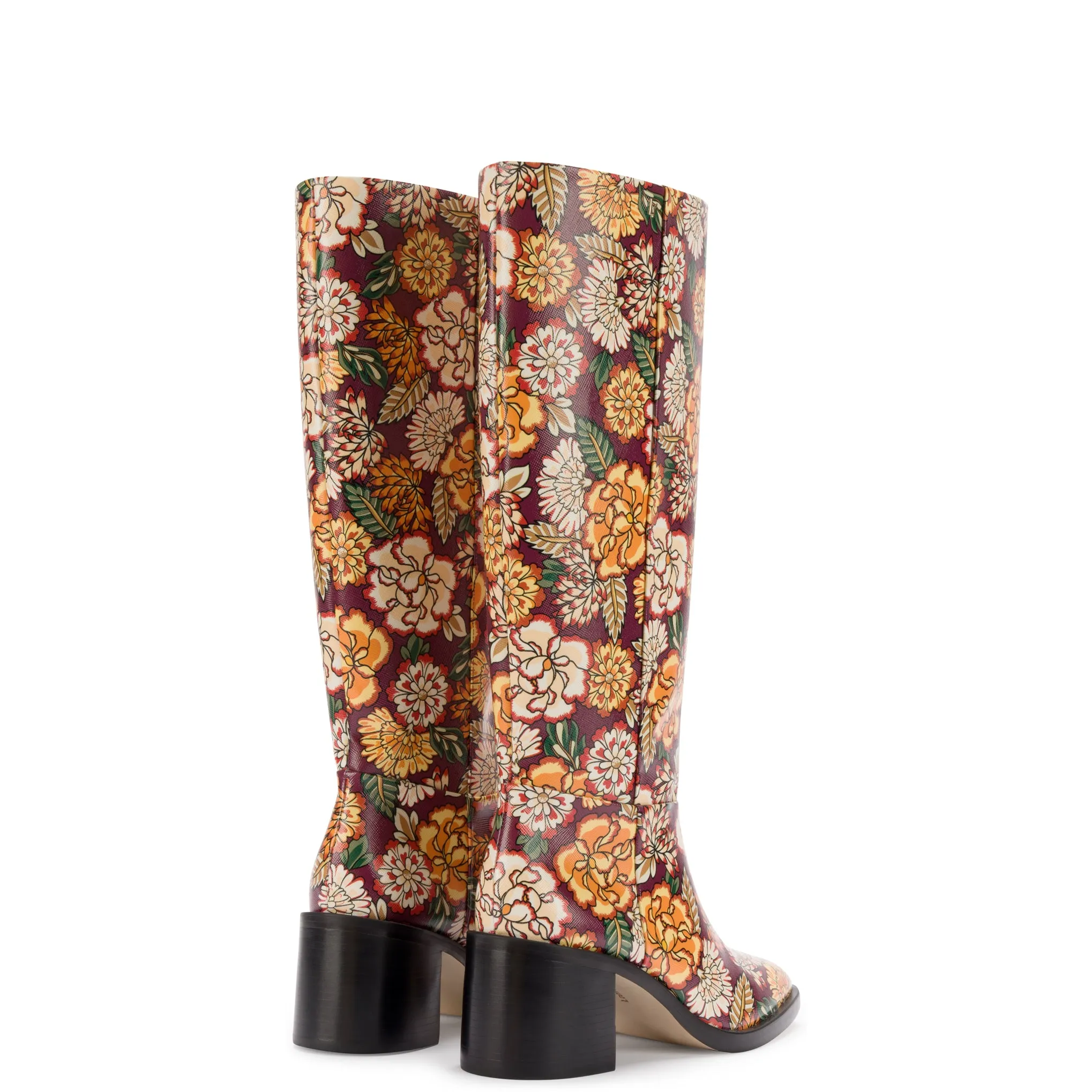 Ricky Boot In Wine Ikebana Print Saffiano Patent Leather