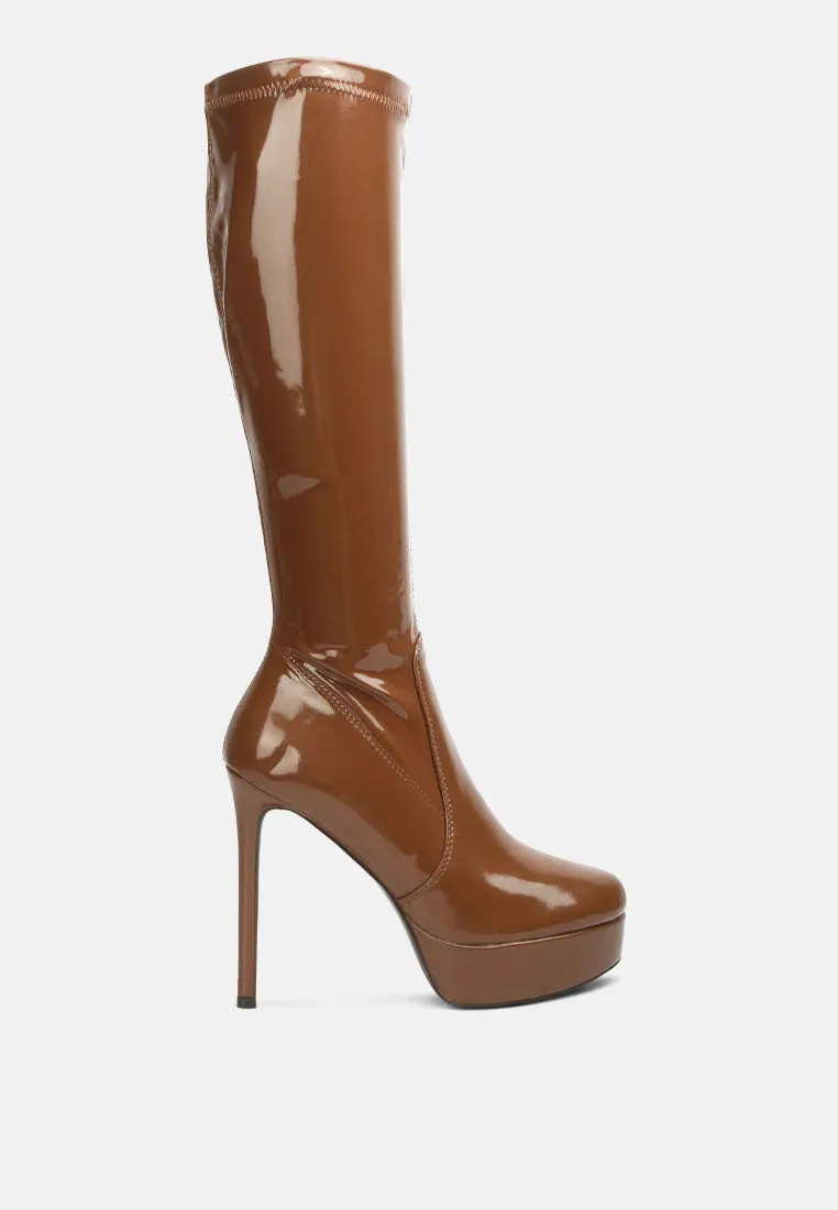 Shawtie High Heel Stretch Patent Calf Boots