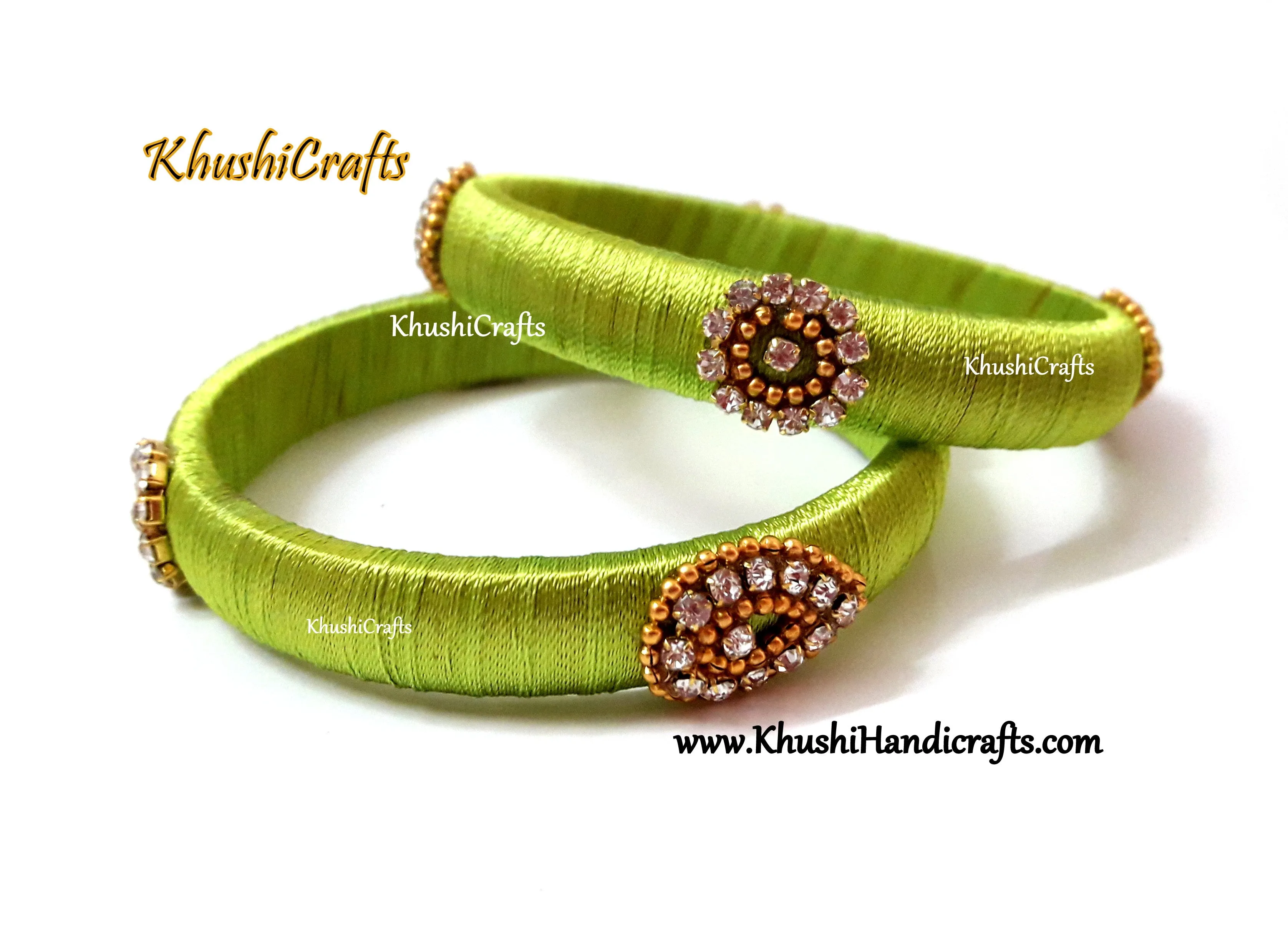 Silk thread Green Bangles with Stone work