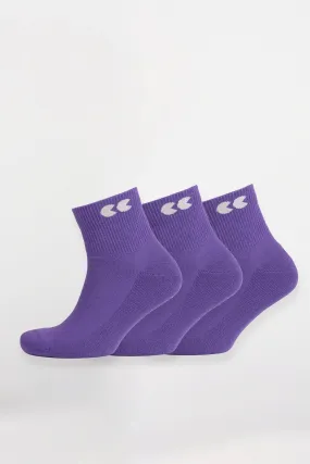 Single Colour Sports Ankle Sock 3 Pack - Purple