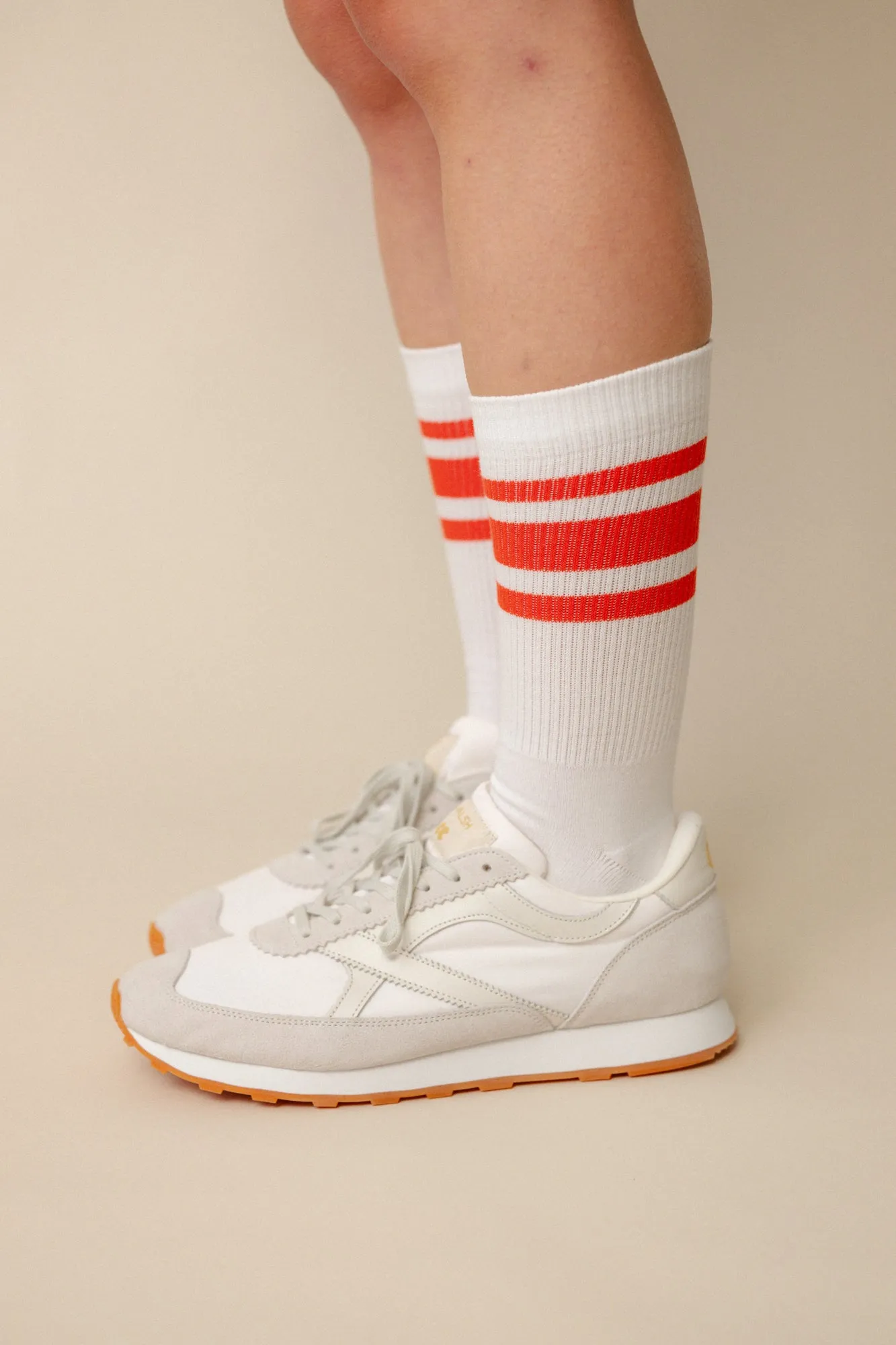 Sports Cotton Sock Calf 3 Pack - White/Flame Red Stripe