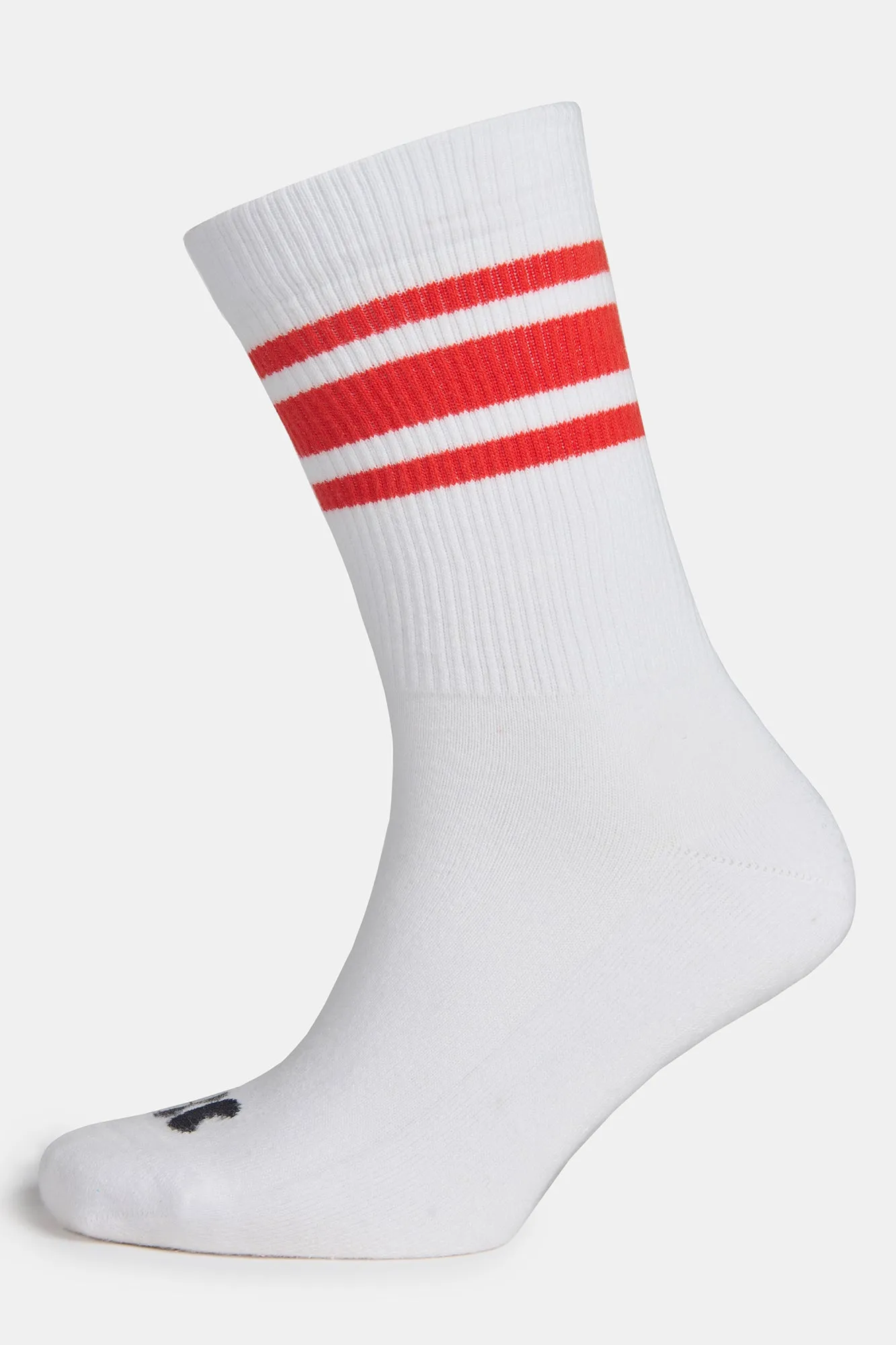 Sports Cotton Sock Calf 3 Pack - White/Flame Red Stripe